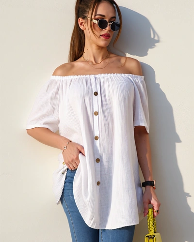 Royalfashion Women's cotton blouse a'la Spanish style with decorative buttons