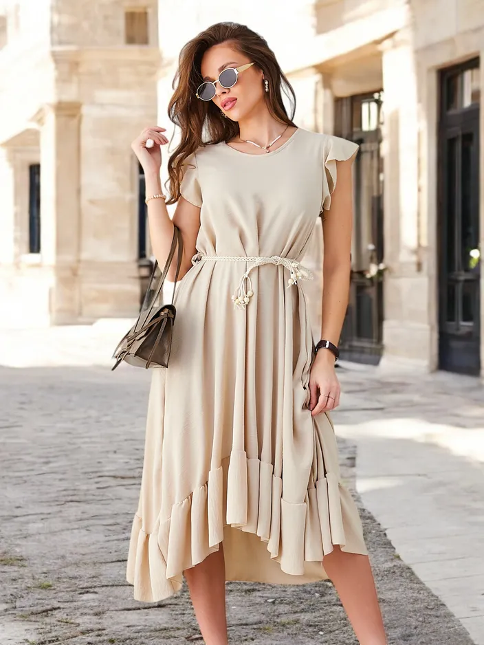 Royalfashion Women's midi dress with ruffles and short sleeves