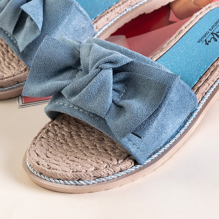Blue women's slippers with a Foas bow - Footwear