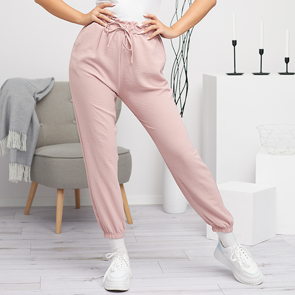 Women's fabric pants in pink PLUS SIZE - Clothing