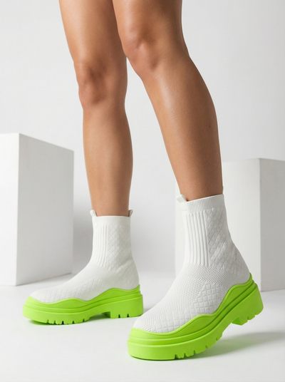 Balti un zaļi sieviešu zābaki ar plakanu papēdi Seritis - Apavi