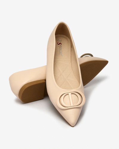 Royalfashion Cream Women's Spike Ballerinas with Manixy Nose Embellishment