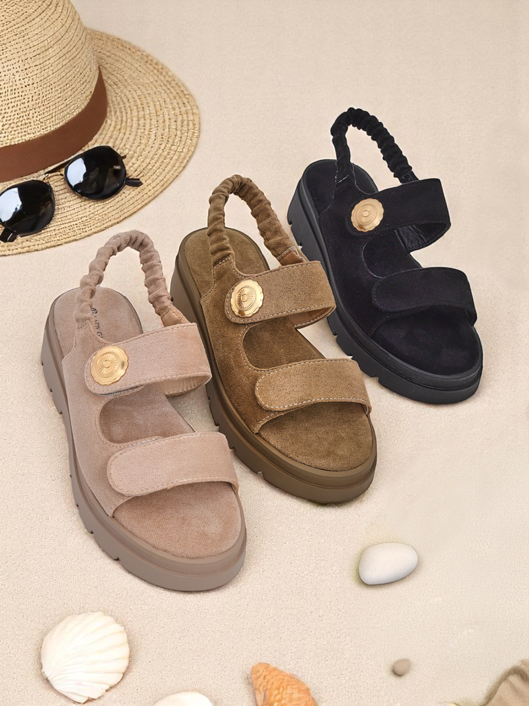 Женские сандалии Royalfashion Anthea Nero – черная замша, платформа 5 см