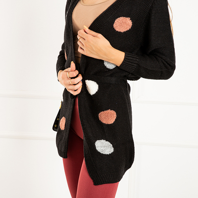 Women's Black Tied Cardigan with Colored Circles - Clothing