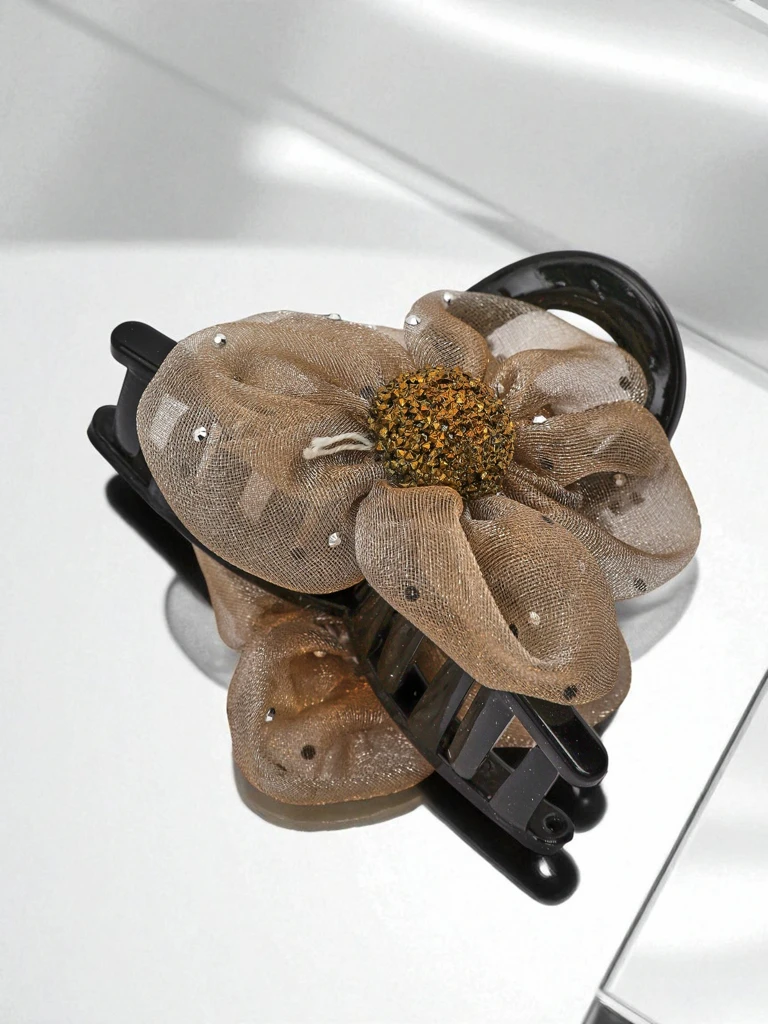 Royalfashion Hair Clip with Tulle Flower and Glitter Center
