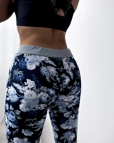 Синие женские леггинсы 3/4 длины с узором PLUS SIZE