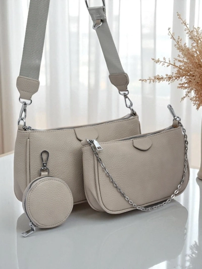 Arete MultiSet Women's Handbag Eco-Leather Dove Gray, 3-in-1 Elegance