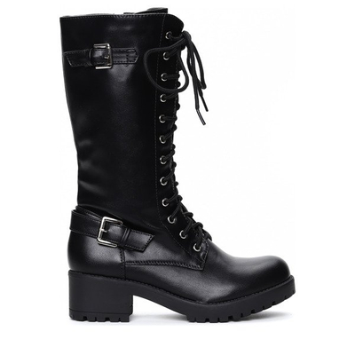 Czarne kozaki stylizowane glanami - Obuwie