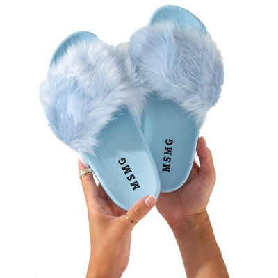 Blue slippers with fur Millie - Footwear