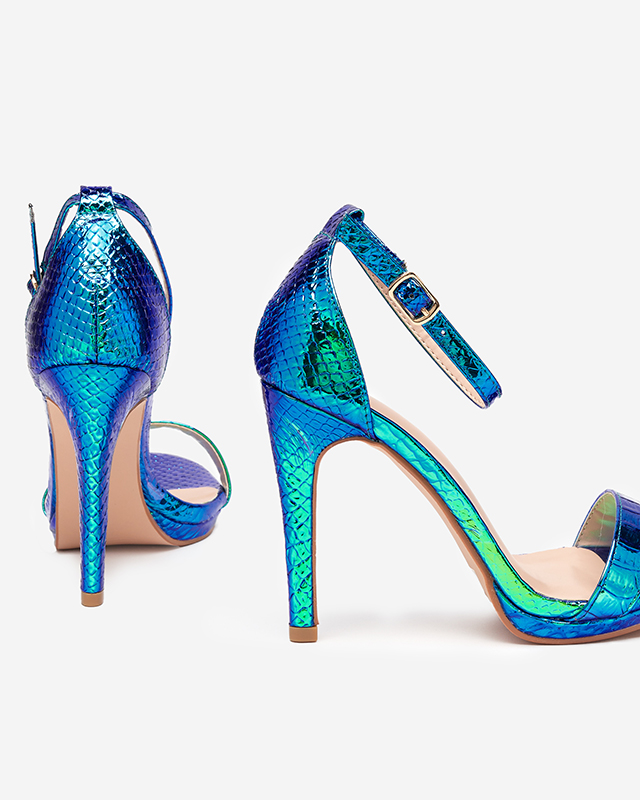 Blue women's holographic sandals on a heel Fasiro - Footwear