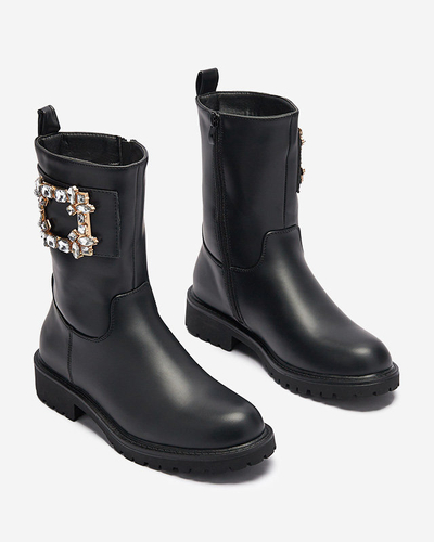 Women's black eco-leather boots with embellishment Xetika - Footwear