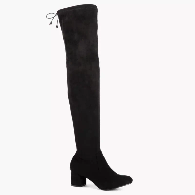 OUTLET Black eco-suede over the knee boots Khalo - Shoes
