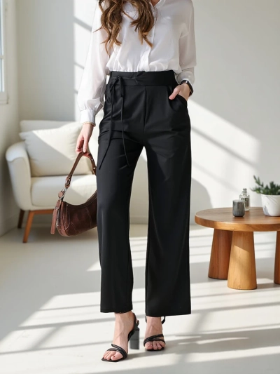 Royalfashion Platās sieviešu bikses ar sānu saitēm