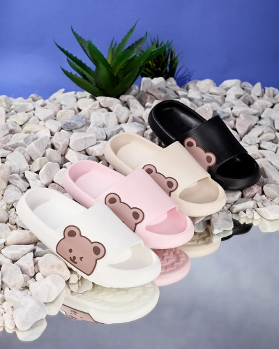 Royalfashion White women's rubber flip-flops with teddy bear Leverika