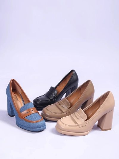 Royalfashion Women's denim moccasins on a block heel Jozenas