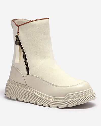 Кремовые женские сапоги на плоском каблуке Mefina- Footwear