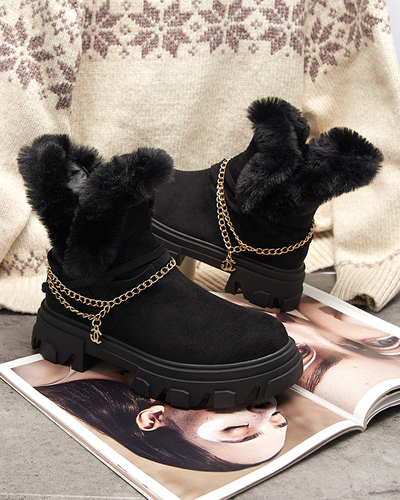 Black women's eco-suede boots with chain Videric - Footwear
