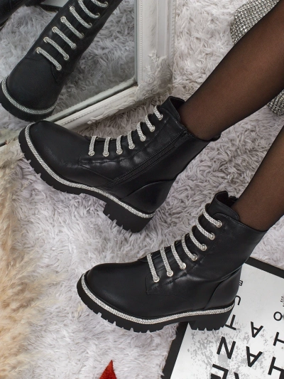 Eko skórzane sznurowane botki damskie Lunara