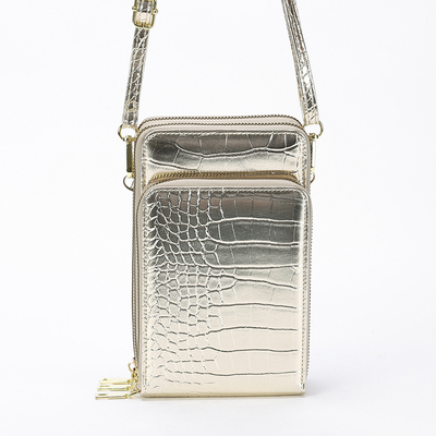 Gold Women's Mini Handbag-Wallet with Embossing - Accessories