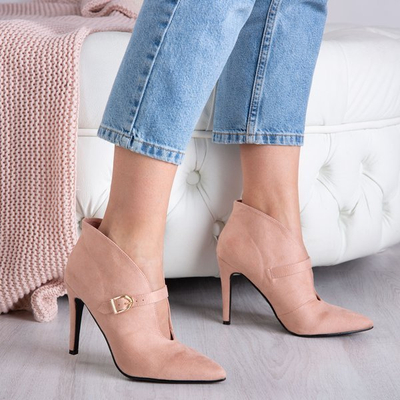 Pink boots on a higher heel with a buckle Deep Elegance - Footwear 1
