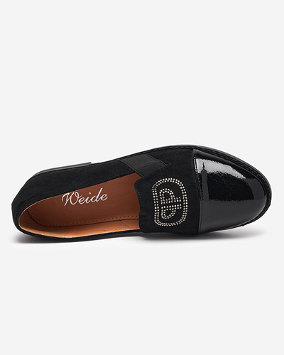 Black women's moccasins with a varnished Velqi toe - Footwear