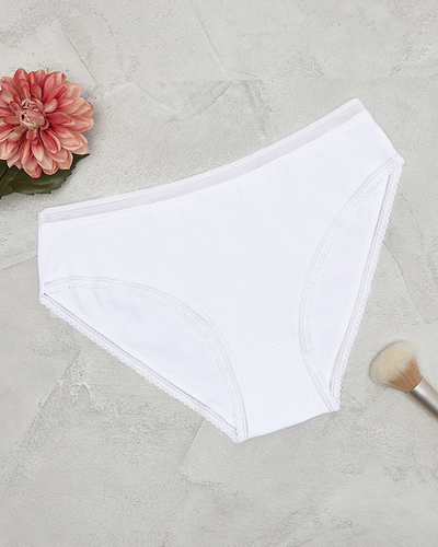 Women's White Cotton Plain Lace Briefs - Underwear