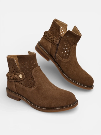 Lav: Ażurowe botki damskie ze skóry naturalnej Unimi