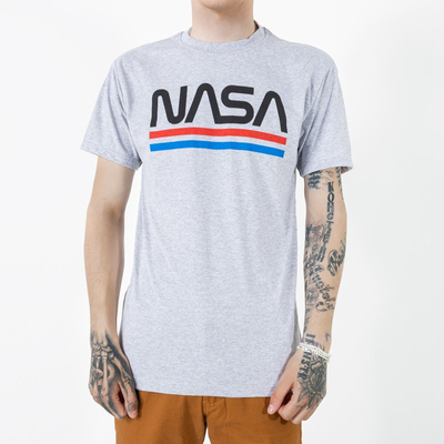 Light gray cotton men's t-shirt with the inscription - Clothing