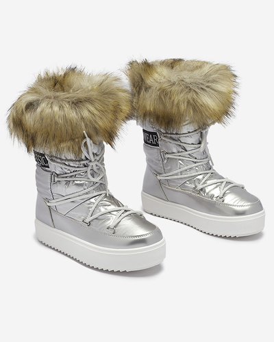 Sudraba krāsas sieviešu sniega zābaki ar kažokādu Lilitsa- Footwear