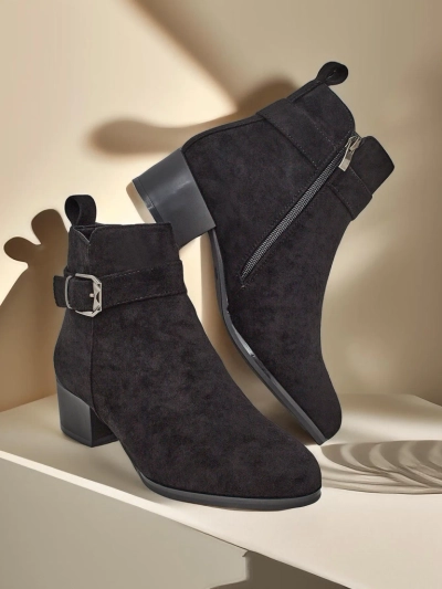 Elegante Nero Eco-Leather Ankle Boots