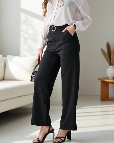 Royalfashion Wide women's trousers with a decorative buckle