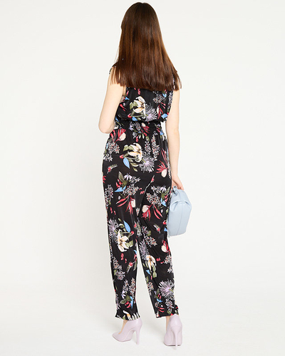 Black long jumpsuit with colorful flowers - Clothing