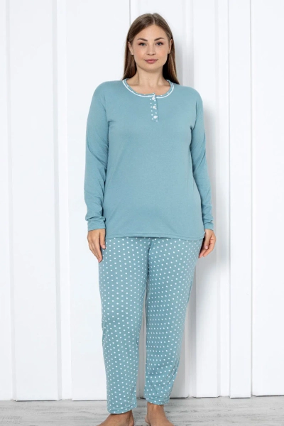 Royalfashion Sieviešu kokvilnas 2-daļīgās polka dot pidžamas PLUS SIZE