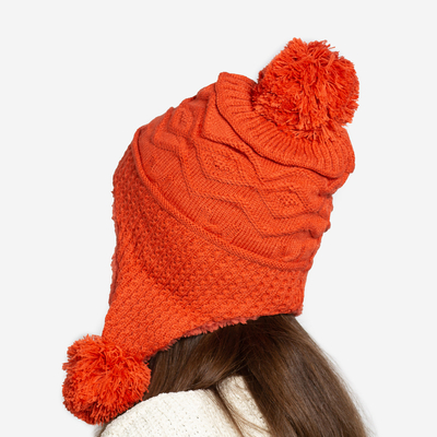 Orange women's insulated hat with pompoms - Accessories