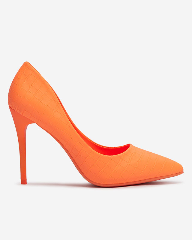 Neon orange women's stiletto pumps with embossing Asota - Footwear