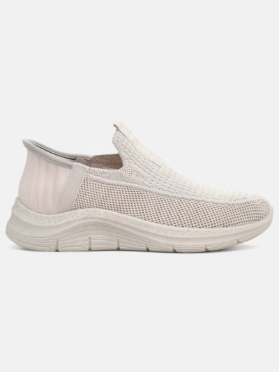 Aurelia Comfort Beige Slip On Women's Fabric Flat Heel Shoes