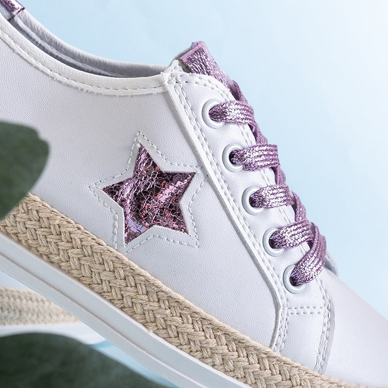 White sports sneakers for women with a star Estosiu - Footwear