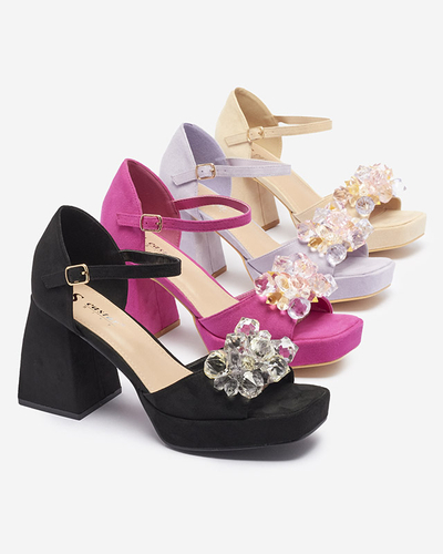 Fuchsia women's chunky post sandals with crystals Celidi - Footwear