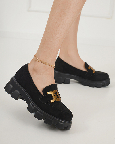 Black women's shoes with gold Mukise decoration - Footwear