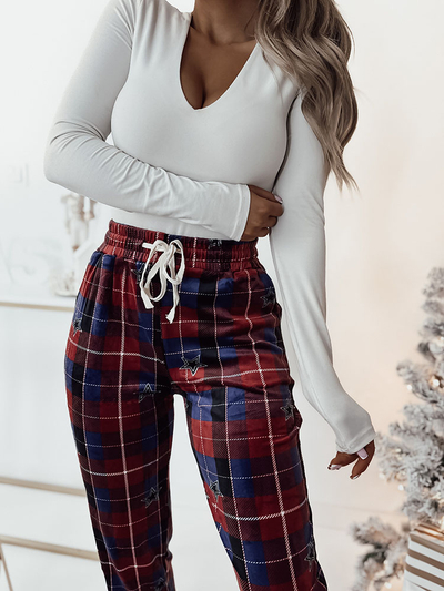 Royalfashion Women's checkered velour pants in red