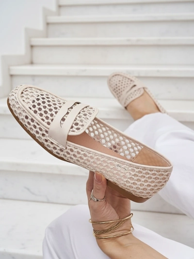 Beige Royalfashion Primavera Aelia fabric moccasins with almond toe