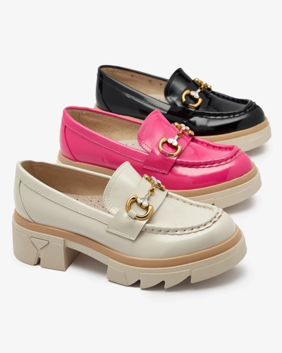 Lacquered beige women's moccasins with crystals Inriw - Footwear