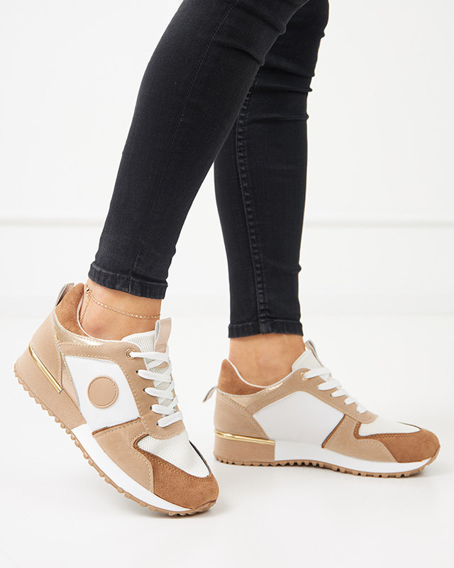 Beige and brown women's sports shoes with glitter Tenetika - Footwear