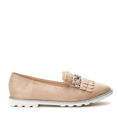 Beżowe mokasyny z frędzlami i ćwiekami Larsa- Obuwie