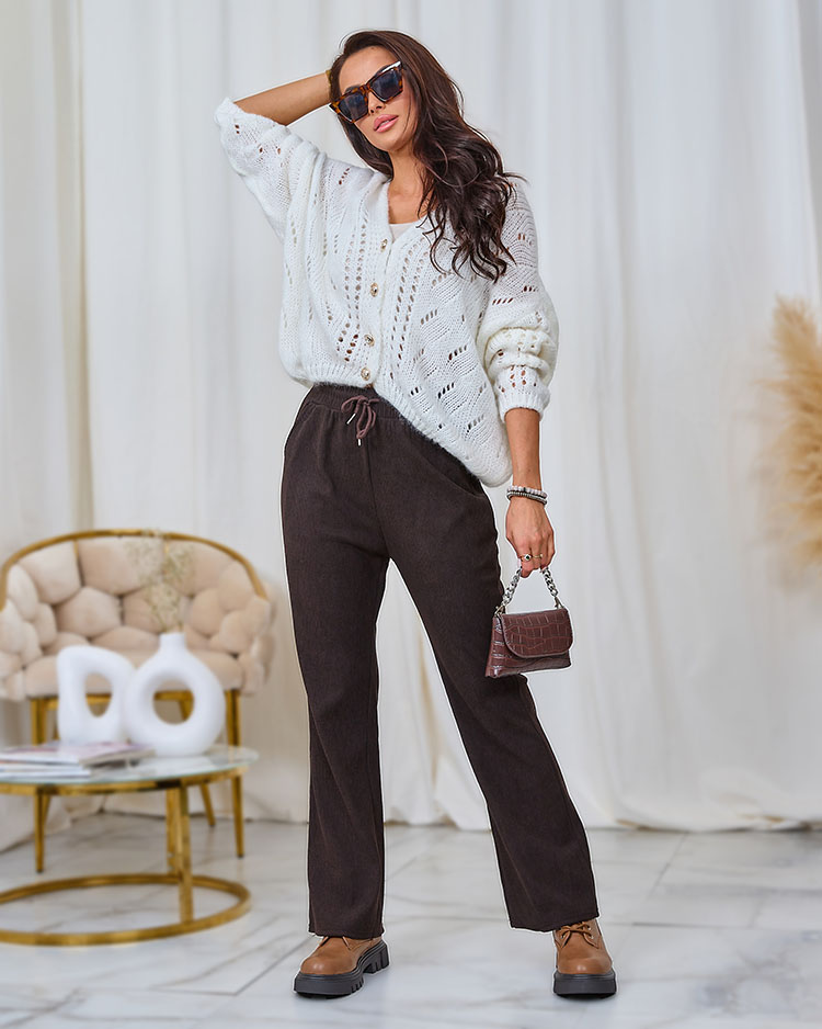 Royalfashion Women's corduroy fabric pants in dark brown