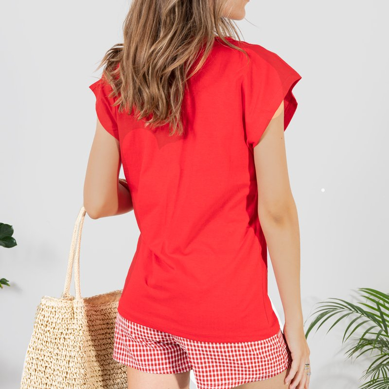 Women's Red T-Shirt with Letters - Clothing