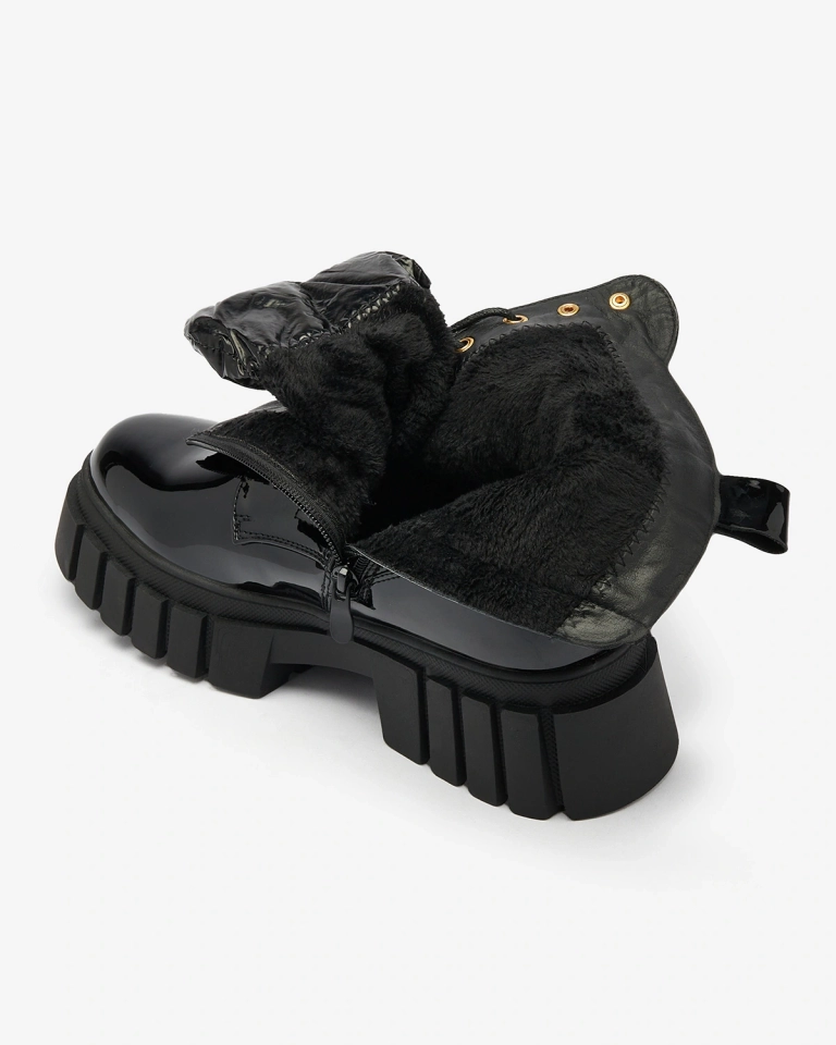 Royalfashion Women's lacquered black Wefetto boots