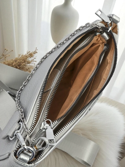 Aurelia Multi Silver – Women's 3-in-1 Eco-Leather Handbag with Round Pouch