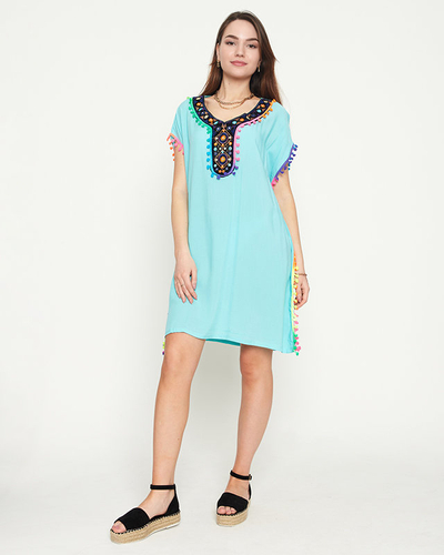 Women's mint summer beach tunic with fringes - Clothing
