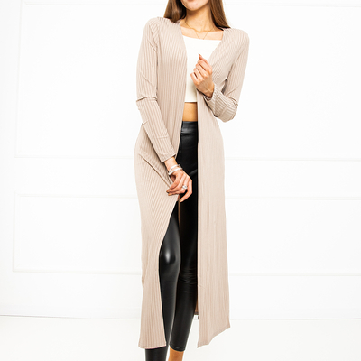 Women's long beige cardigan - Clothing
